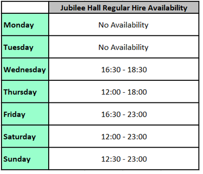 Jubilee Hall Availability