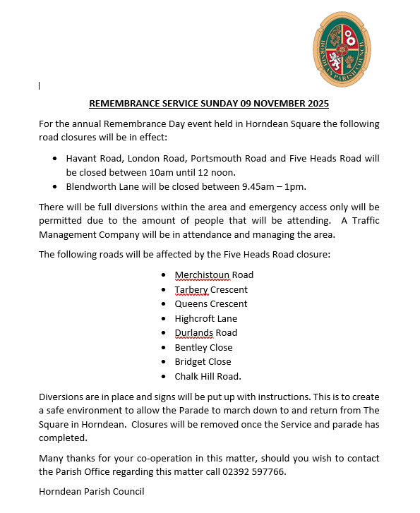 Remembrance Road Closure Info 2025